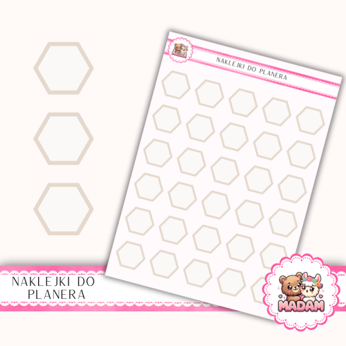 Naklejki planerowe sześciokąty 13x18 Taupe Beżowy do planera Bullet Journal MaDam Creative