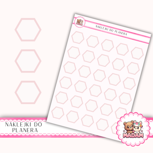 Naklejki planerowe sześciokąty 13x18 Róż Pastelowy do planera Bullet Journal MaDam Creative