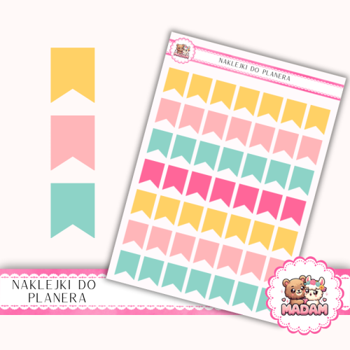 Naklejki planerowe flagi oznaczniki 13x18 Letni Mix do planera Bullet Journal MaDam Creative