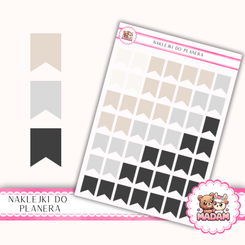 Naklejki planerowe flagi oznaczniki 13x18 Neutralny Mix do planera Bullet Journal MaDam Creative