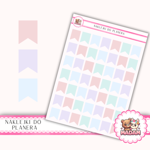 Naklejki planerowe flagi oznaczniki 13x18 Pastelowy Mix do planera Bullet Journal MaDam Creative