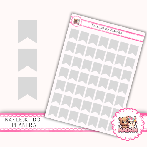 Naklejki planerowe flagi oznaczniki 13x18 Szary Neutralny do planera Bullet Journal MaDam Creative