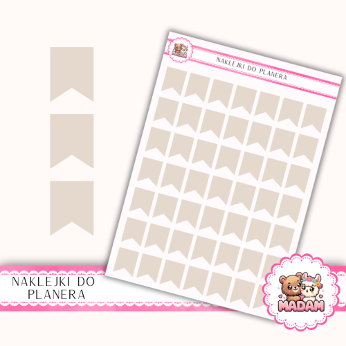 Naklejki planerowe flagi oznaczniki 13x18 Taupe Beżowy do planera Bullet Journal MaDam Creative