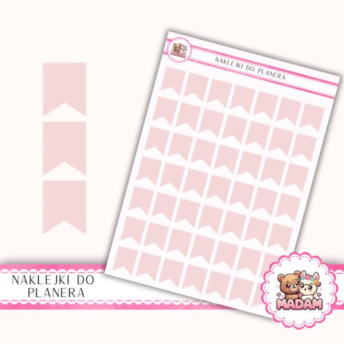 Naklejki planerowe flagi oznaczniki 13x18 Róż Pastelowy do planera Bullet Journal MaDam Creative