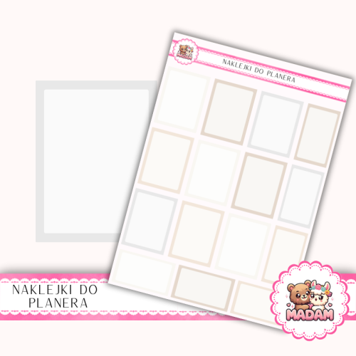 Naklejki planerowe pola do notatek 13x18 Neutralny Mix do planera Bullet Journal MaDam Creative