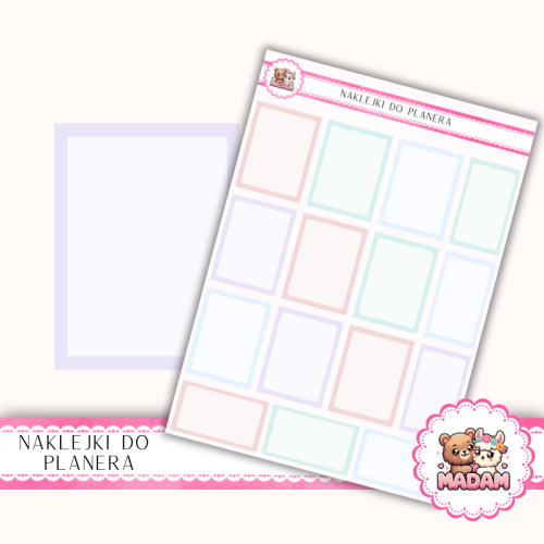 Naklejki planerowe pola do notatek 13x18 Pastelowy Mix do planera Bullet Journal MaDam Creative