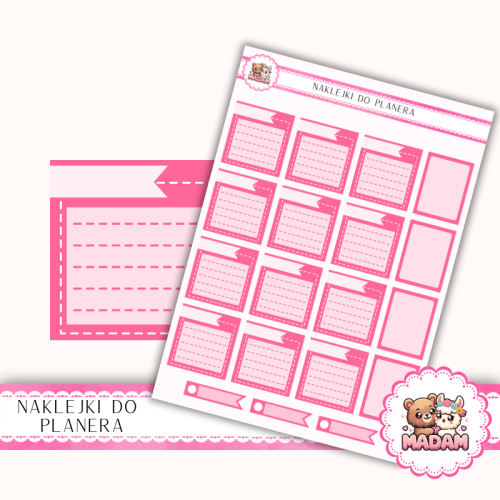 Naklejki planerowe notatki i banerki 13x18 Fuksja do planera Bullet Journal MaDam Creative