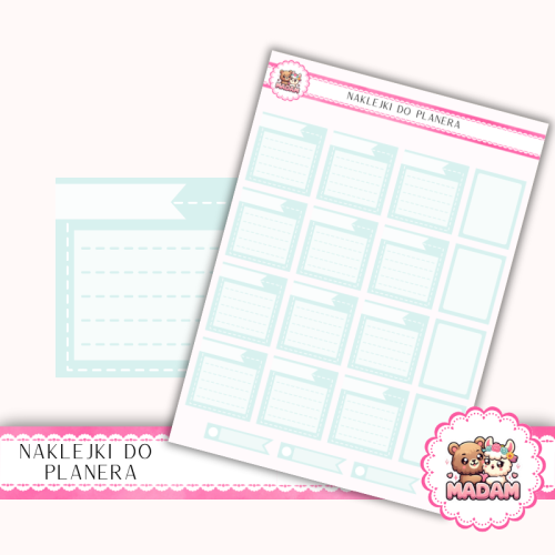 Naklejki planerowe notatki i banerki 13x18 Miętowy do planera Bullet Journal MaDam Creative