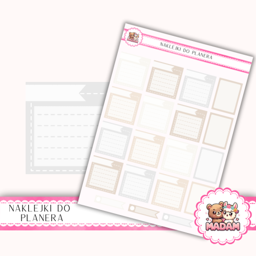 Naklejki planerowe notatki i banerki 13x18 Neutralny Mix do planera Bullet Journal MaDam Creative