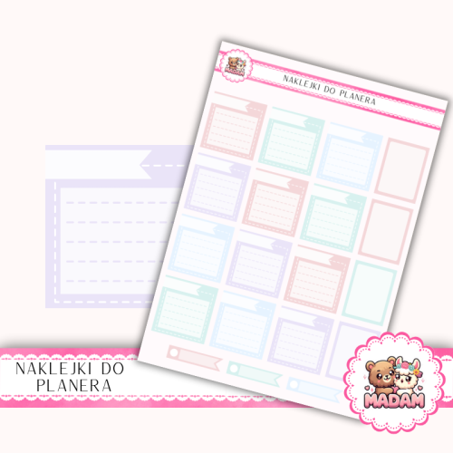 Naklejki planerowe notatki i banerki 13x18 Pastelowy Mix do planera Bullet Journal MaDam Creative