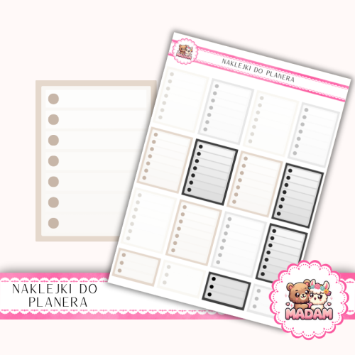 Naklejki planerowe Checklisty Neutralny Mix 13x18 do planera Bullet Journal MaDam Creative