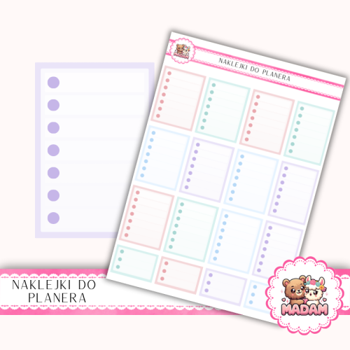 Naklejki planerowe Checklisty Pastelowy Mix 13x18 do planera Bullet Journal MaDam Creative