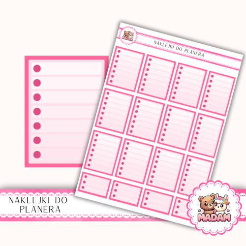 Naklejki planerowe Checklisty Fuksja 13x18 do planera Bullet Journal MaDam Creative
