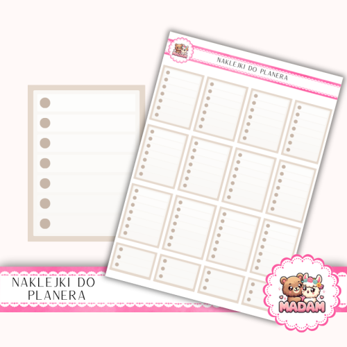 Naklejki planerowe Checklisty Taupe Beżowy 13x18 do planera Bullet Journal MaDam Creative