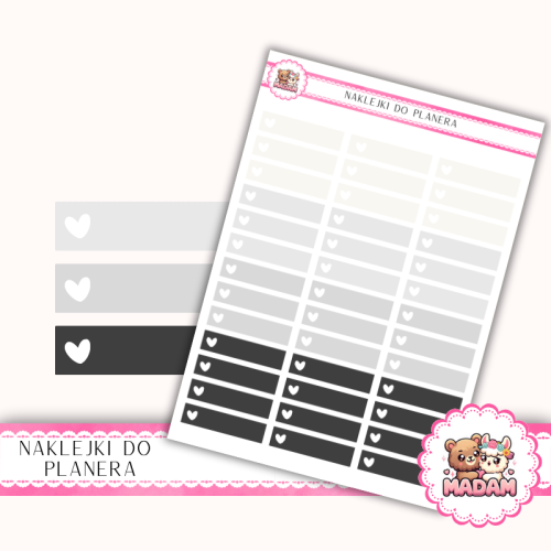 Naklejki planerowe Paski z ikoną serca Neutralny Mix 13x18 do planera Bullet Journal MaDam Creative