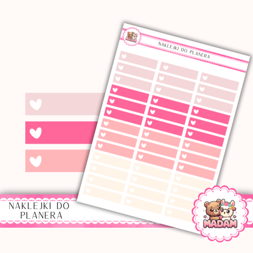 Naklejki planerowe Paski z ikoną serca Walentynkowy Mix 13x18 do planera Bullet Journal MaDam Creative