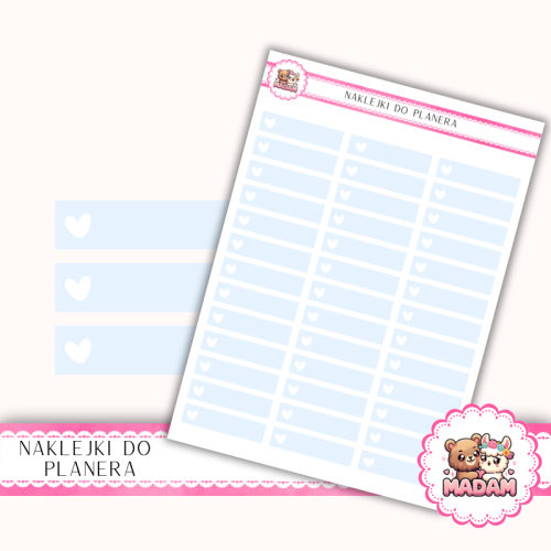 Naklejki planerowe Paski z ikoną serca Błękitny 13x18 do planera Bullet Journal MaDam Creative