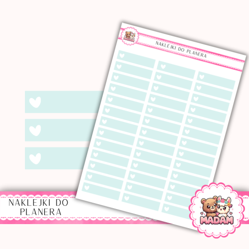 Naklejki planerowe Paski z ikoną serca Miętowy 13x18 do planera Bullet Journal MaDam Creative