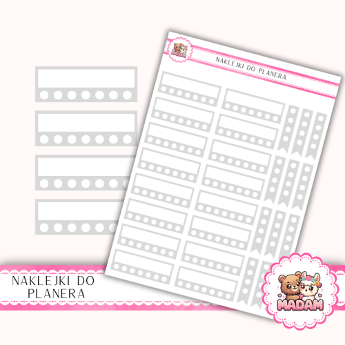 Naklejki planerowe Habit Tracker Szary Neutralny 13x18 do planera Bullet Journal MaDam Creative