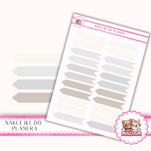 Naklejki planerowe Flagi Etykiety Minimal Chic Mix 13x18 do planera Bullet Journal MaDam Creative