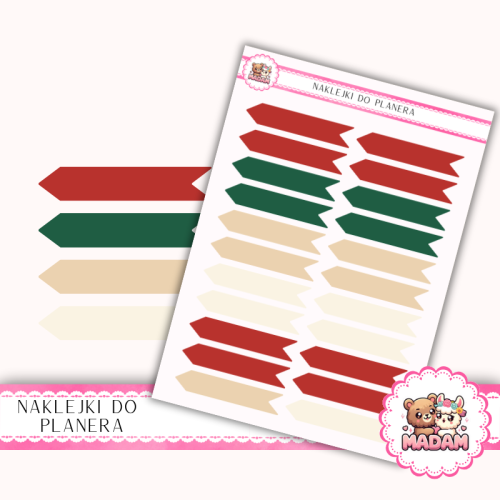Naklejki planerowe Flagi Etykiety Świąteczny Mix Kolorów 13x18 do planera Bullet Journal MaDam Creative