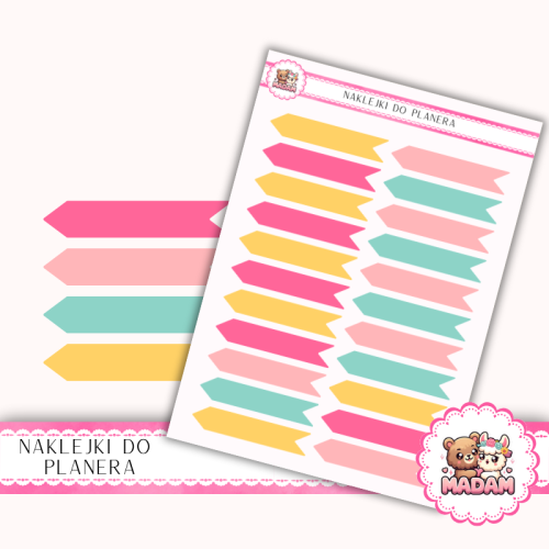 Naklejki planerowe Flagi Etykiety Letni Mix Kolorów 13x18 do planera Bullet Journal MaDam Creative