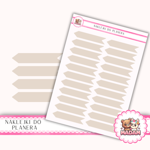 Naklejki planerowe Flagi Etykiety Beż Taupe 13x18 do planera Bullet Journal MaDam Creative