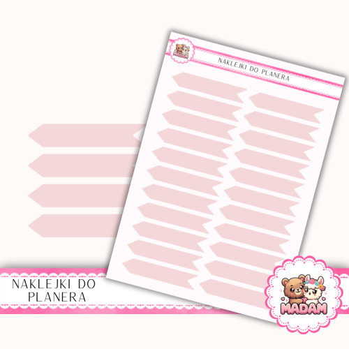 Naklejki planerowe Flagi Etykiety Pastelowy Róż 13x18 do planera Bullet Journal MaDam Creative