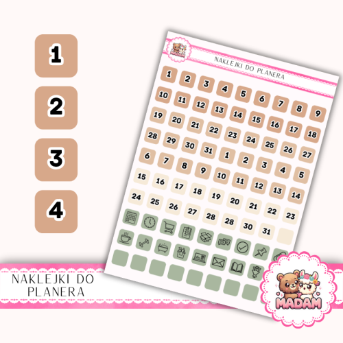 Naklejki Planerowe Dni Miesiąca i Ikony 13×18 – Jesienny Mix Boho – MaDam Creative