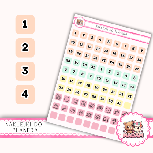Naklejki Planerowe Dni Miesiąca i Ikony 13×18 – Letni Mix Kolorów – MaDam Creative