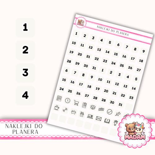 Naklejki Planerowe Dni Miesiąca i Ikony 13×18 – Kość Słoniowa – MaDam Creative