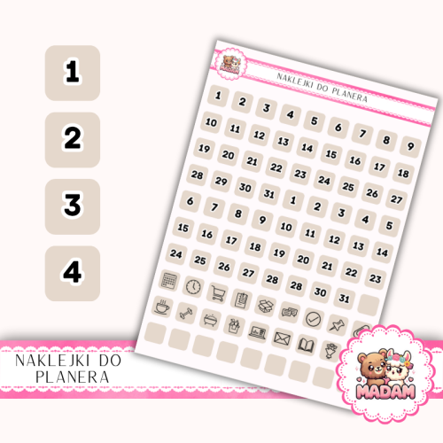 Naklejki Planerowe Dni Miesiąca i Ikony 13×18 – Beż Taupe – MaDam Creative