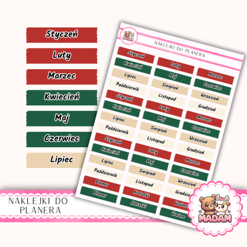 Naklejki Planerowe Nazwy Miesięcy 13×18 MIX Festive Glow – MaDam Creative