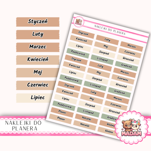 Naklejki Planerowe Nazwy Miesięcy 13×18 MIX Jesień Boho Autumn – MaDam Creative