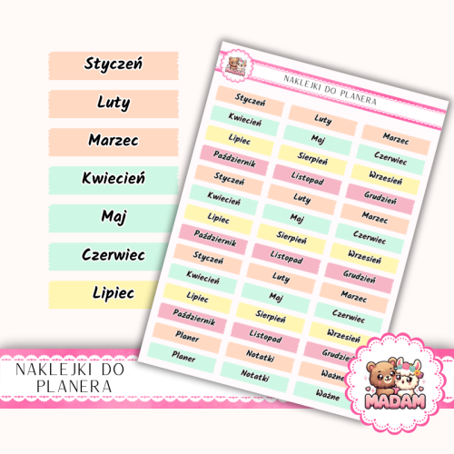 Naklejki Planerowe Nazwy Miesięcy 13×18 MIX Lato Summer Vibes – MaDam Creative