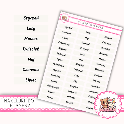 Naklejki Planerowe Nazwy Miesięcy 13×18 Ivory (Kość Słoniowa) – Cały Rok – MaDam Creative