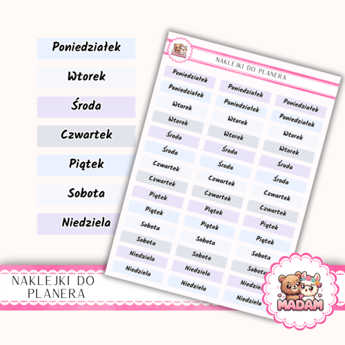 Naklejki planerowe dni tygodnia Zima Winter Calm 13x18 do planera Bullet Journal MaDam Creative