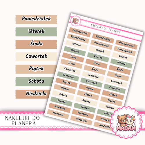 Naklejki planerowe dni tygodnia Jesien Boho Autumn 13x18 do planera Bullet Journal MaDam Creative