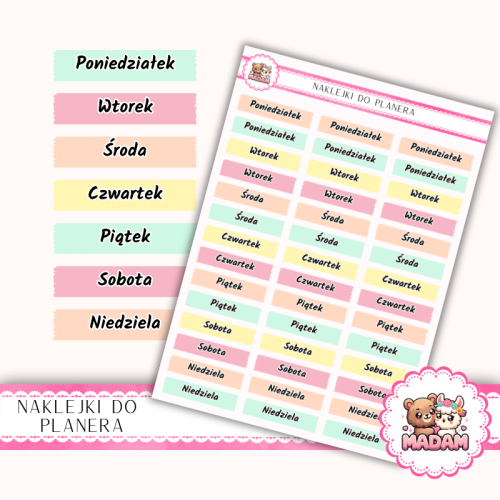 Naklejki planerowe dni tygodnia Lato Summer Vibes 13x18 do planera Bullet Journal MaDam Creative