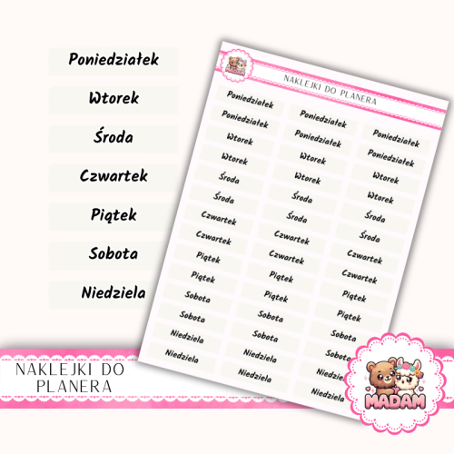 Naklejki planerowe dni tygodnia Ivory (Kość Słoniowa) 13x18 do planera Bullet Journal MaDam Creative