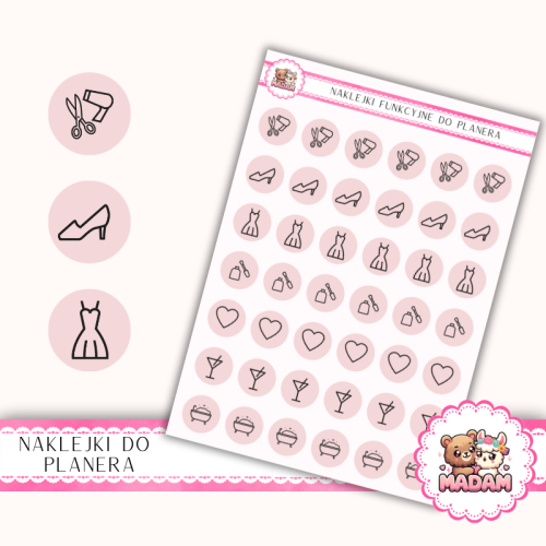 Naklejki Ikony Funkcyjne do Planera i Bullet Journal – Beauty i Self-care 13×18 – uroda, relaks Róż Pudrowy – MaDam Creative