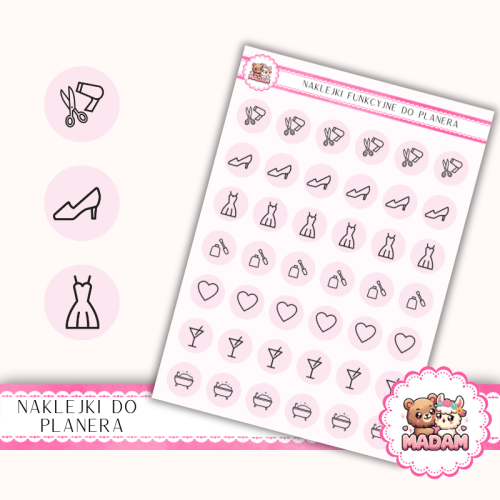 Naklejki Ikony Funkcyjne do Planera i Bullet Journal – Beauty i Self-care 13×18 – uroda, relaks Róż Marshmallow – MaDam Creative