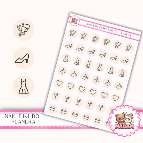 Naklejki Ikony Funkcyjne do Planera i Bullet Journal – Beauty i Self-care 13×18 – uroda, relaks Brzoskwinia Pastelowa – MaDam Creative