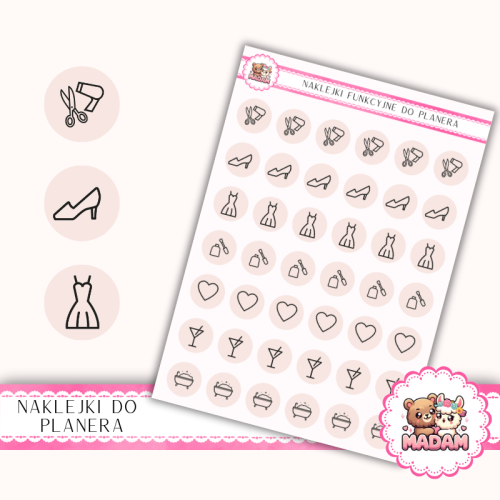 Naklejki Ikony Funkcyjne do Planera i Bullet Journal – Beauty i Self-care 13×18 – uroda, relaks Róż Przydymiony – MaDam Creative