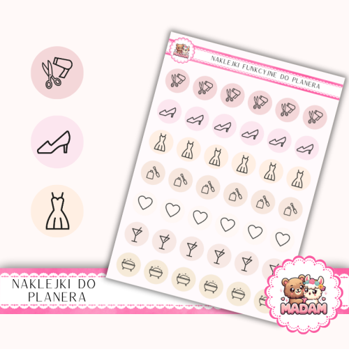 Naklejki Ikony Funkcyjne do Planera i Bullet Journal – Beauty i Self-care 13×18 – uroda, relaks MIX – MaDam Creative