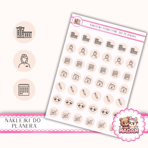 Naklejki Ikony Funkcyjne do Planera i Bullet Journal – Ciąża i Wizyty Lekarskie 13×18 – kontrole, USG Brzoskwinia Porcelanowa – MaDam Creative