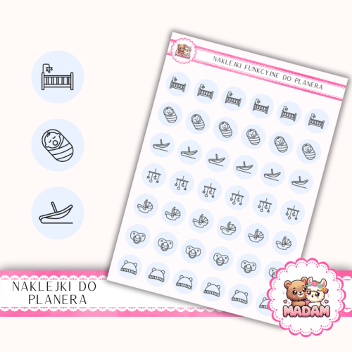 Naklejki Ikony Funkcyjne do Planera i Bullet Journal – Sen i Uspokajanie 13×18 – rytuały, drzemki Błękit Mglisty – MaDam Creative