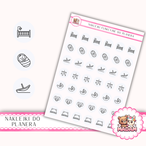 Naklejki Ikony Funkcyjne do Planera i Bullet Journal – Sen i Uspokajanie 13×18 – rytuały, drzemki Perłowa Mgła – MaDam Creative