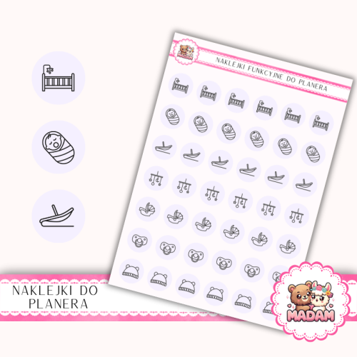 Naklejki Ikony Funkcyjne do Planera i Bullet Journal – Sen i Uspokajanie 13×18 – rytuały, drzemki Liliowy Welon – MaDam Creative