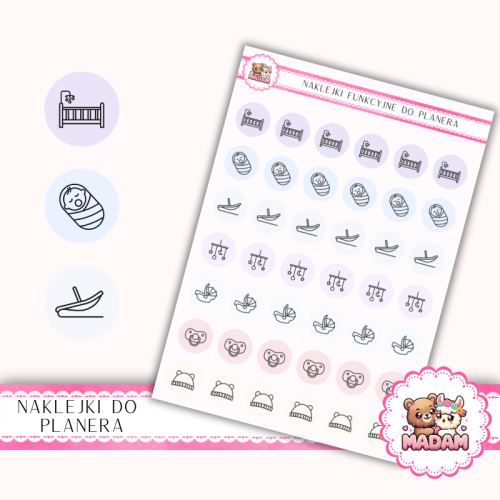 Naklejki Ikony Funkcyjne do Planera i Bullet Journal – Sen i Uspokajanie 13×18 – rytuały, drzemki MIX – MaDam Creative